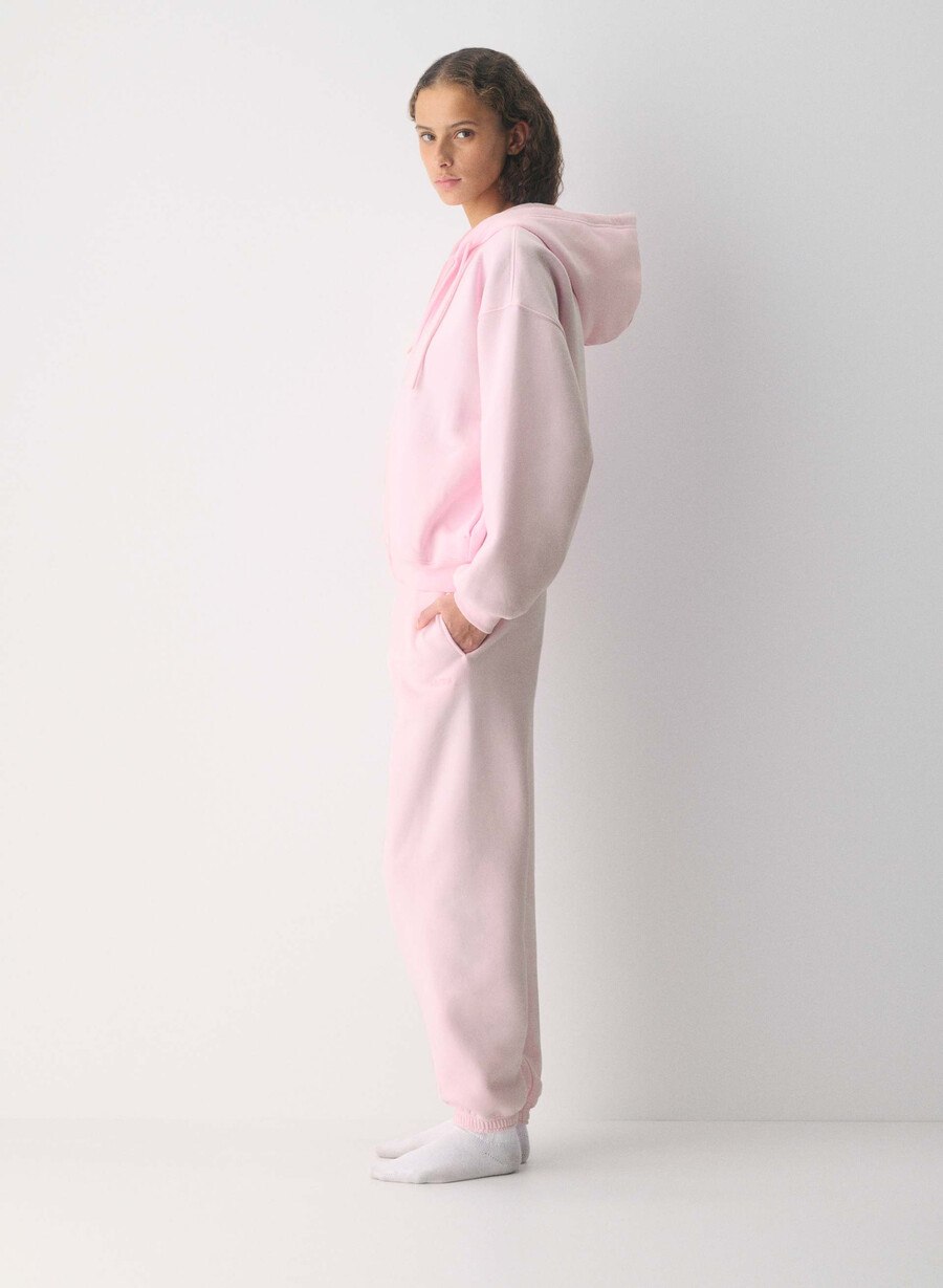 felpa con cappuccio e zip gigante cozy sweatfleece villa pink