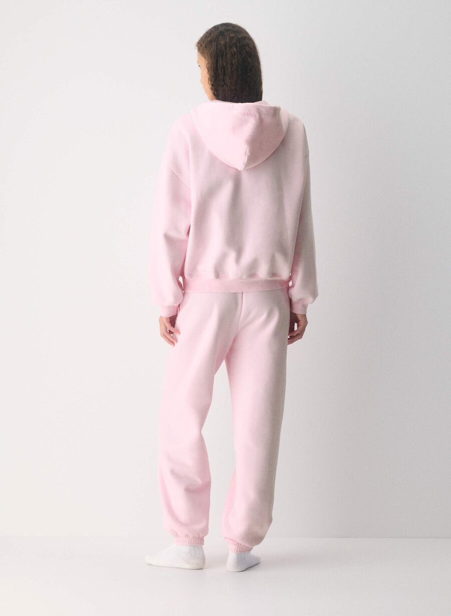 felpa con cappuccio e zip gigante cozy sweatfleece villa pink