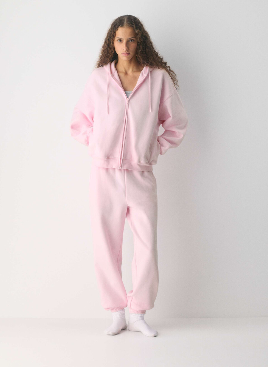 felpa con cappuccio e zip gigante cozy sweatfleece villa pink