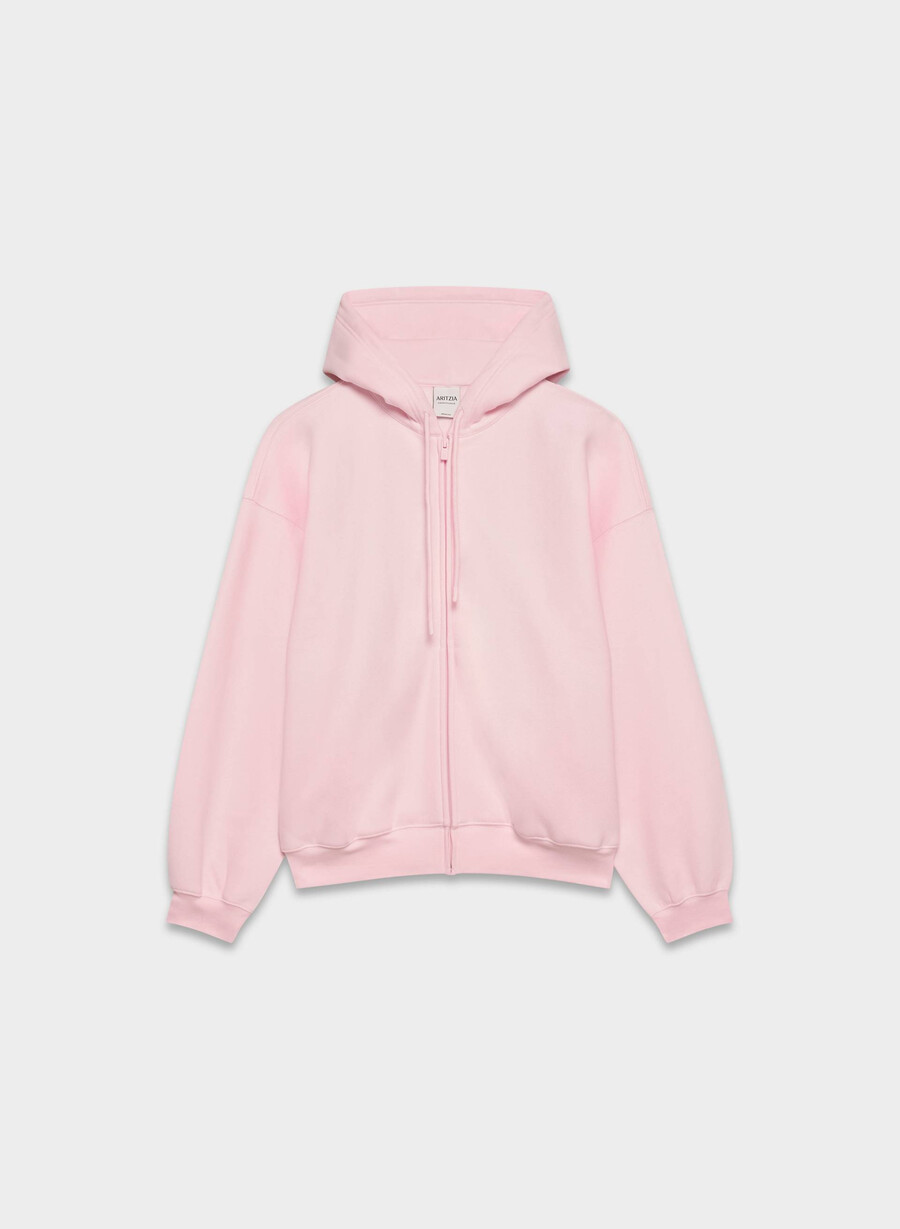 felpa con cappuccio e zip gigante cozy sweatfleece villa pink