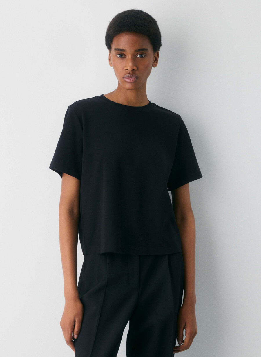 t-shirt funzionale in cotone interlock nera