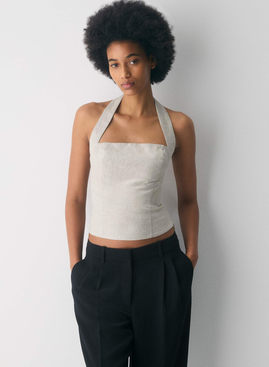 top in lino whisper halter ecru non tinto