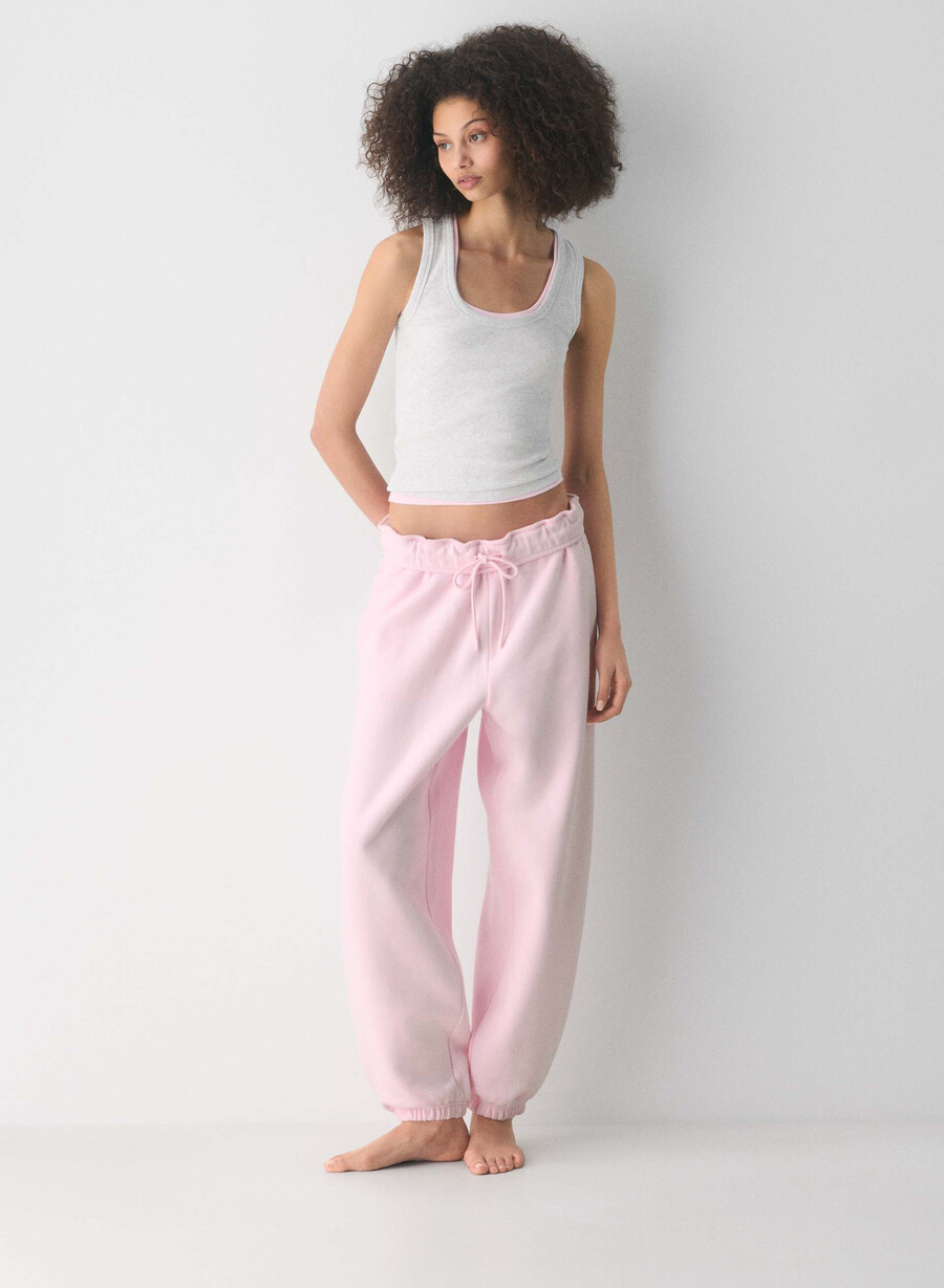 pantaloni da jogging larghi e ripiegabili in felpa cozy sweatfleece villa pink