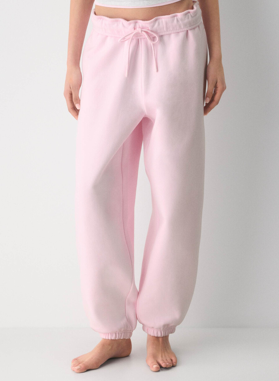 pantaloni da jogging larghi e ripiegabili in felpa cozy sweatfleece villa pink