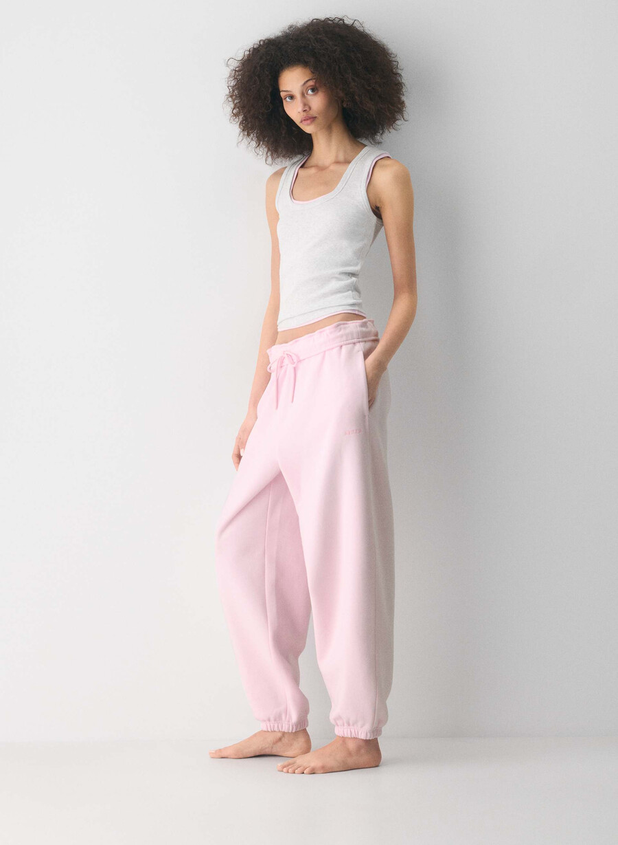 pantaloni da jogging larghi e ripiegabili in felpa cozy sweatfleece villa pink