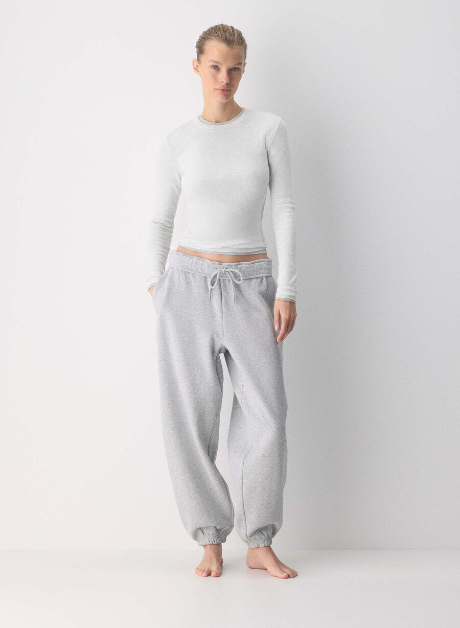 pantaloni da jogging larghi e ripiegabili in pile cozy sweatfleece heather chrome