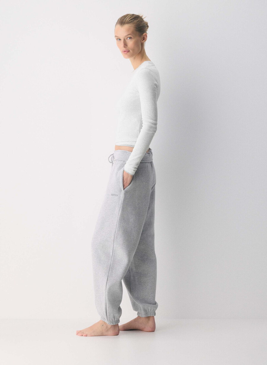 pantaloni da jogging larghi e ripiegabili in pile cozy sweatfleece heather chrome