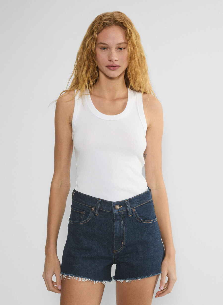 denim forum jodie hi-rise mini denim short no-stress blu scuro