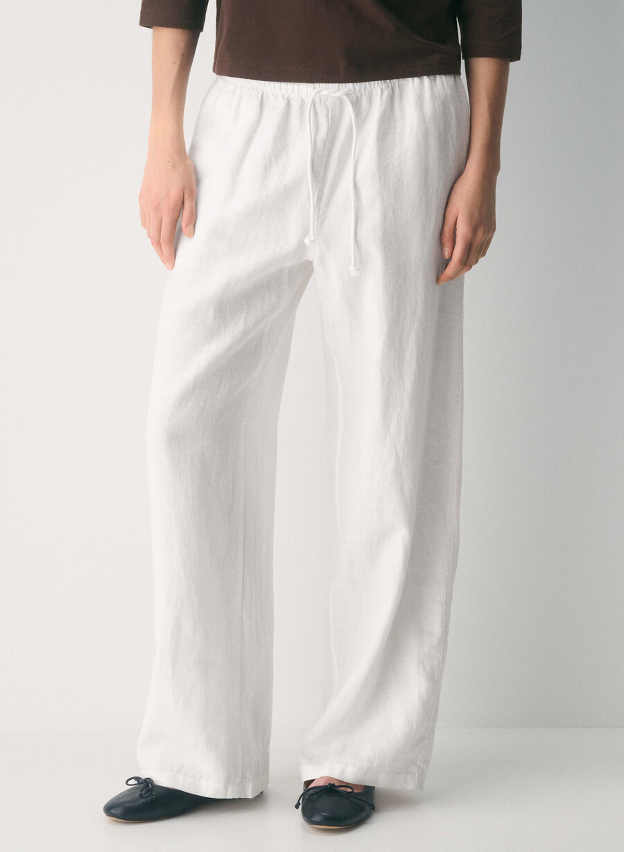 pantaloni in lino charleston bianchi