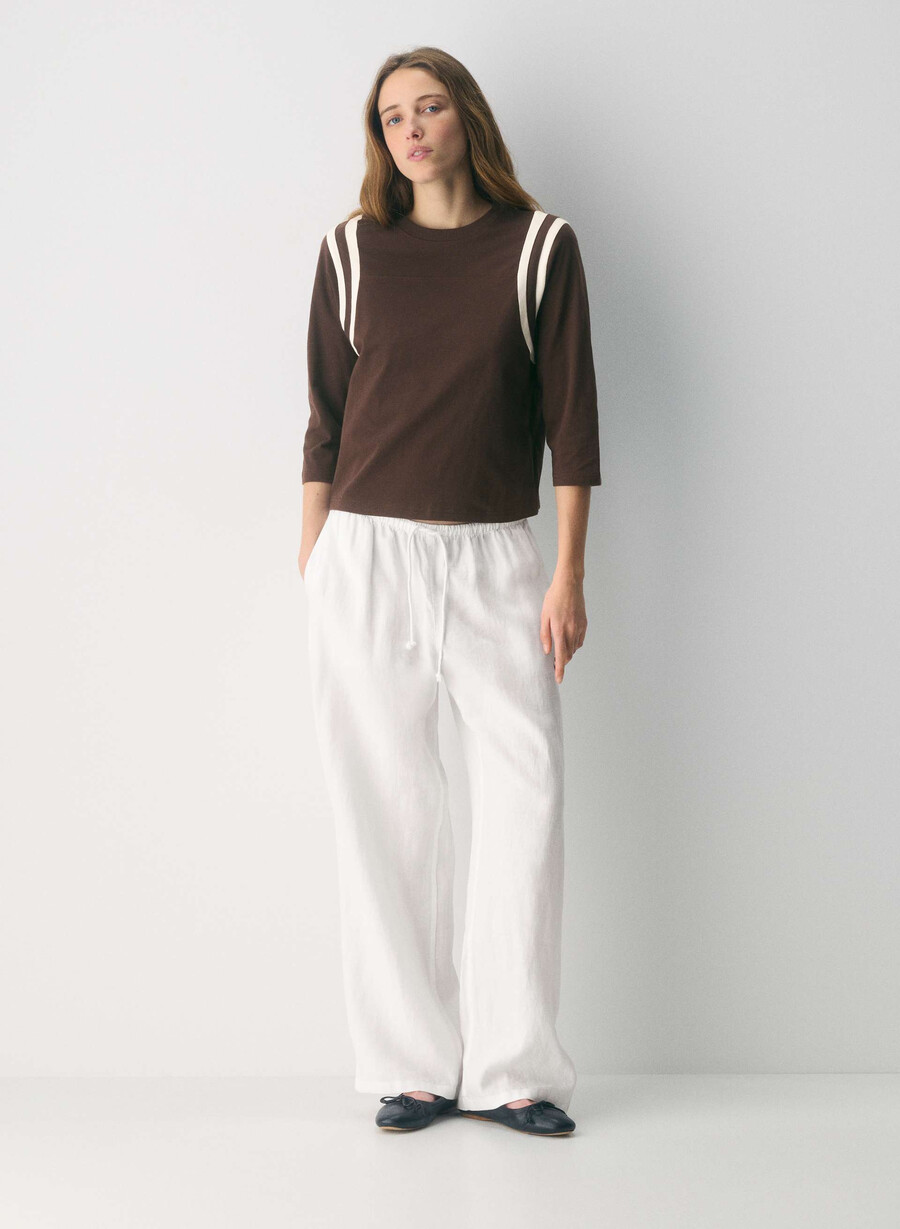 pantaloni charleston in lino ingd strp w ntrl ec