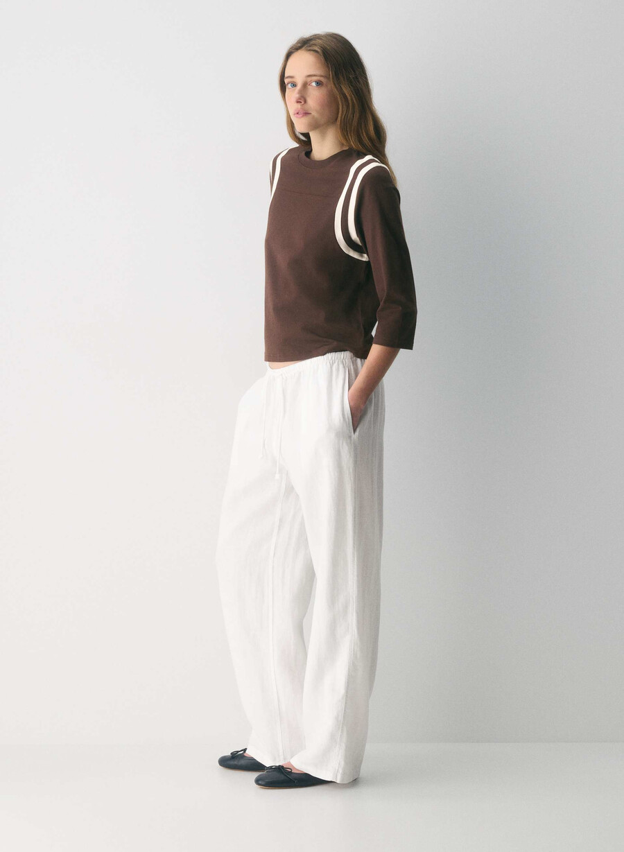 pantaloni in lino charleston ecru non tinti