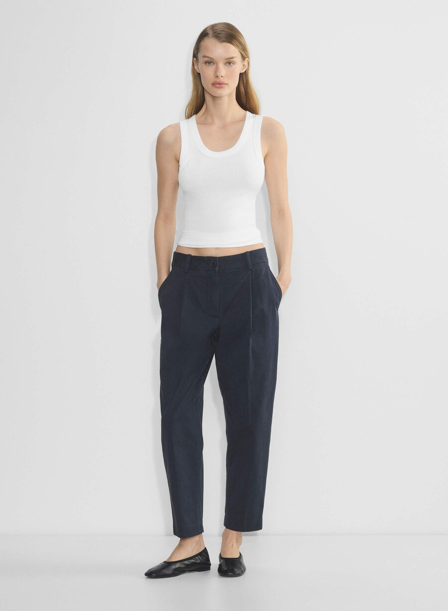 pantaloni chino a carota a vita media lavati navy notte scura