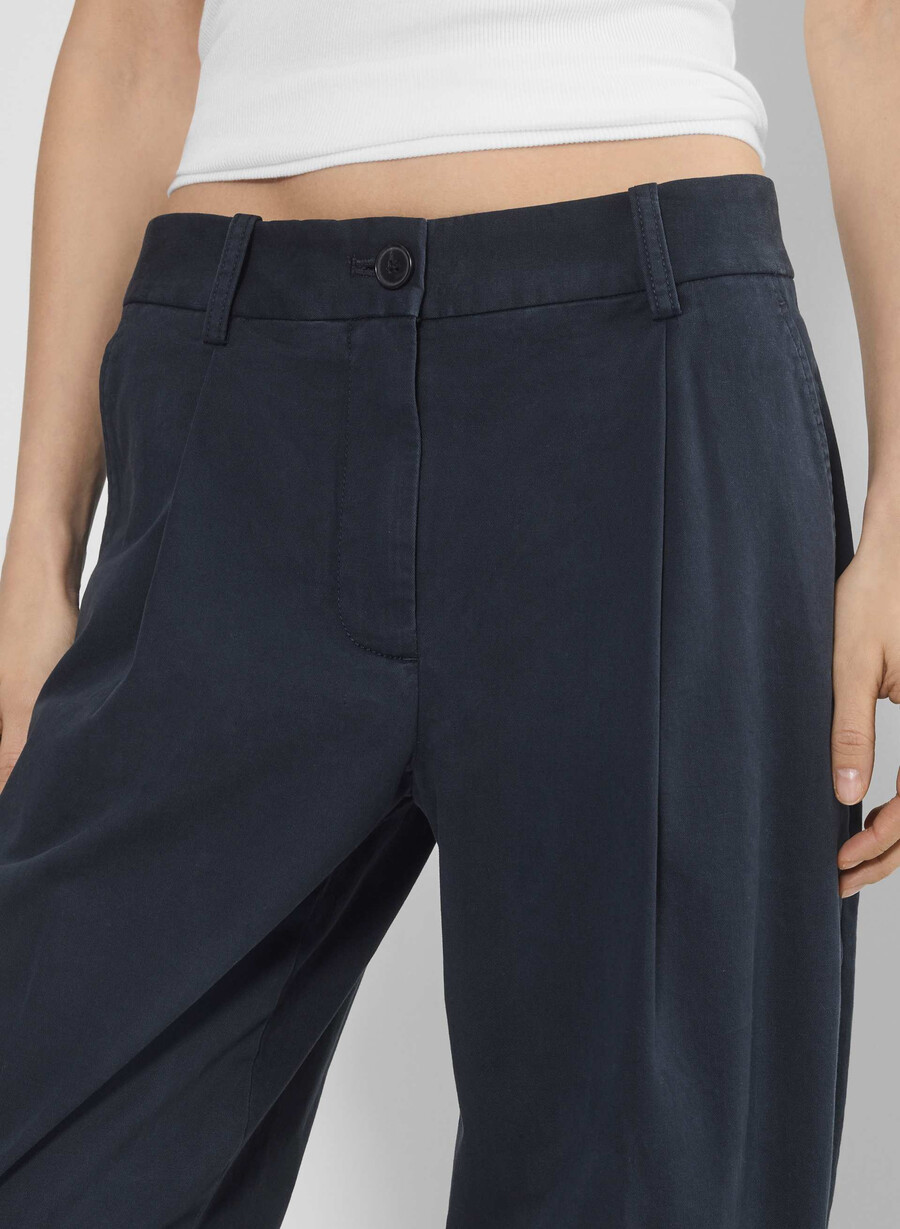 pantaloni chino a carota a vita media lavati navy notte scura