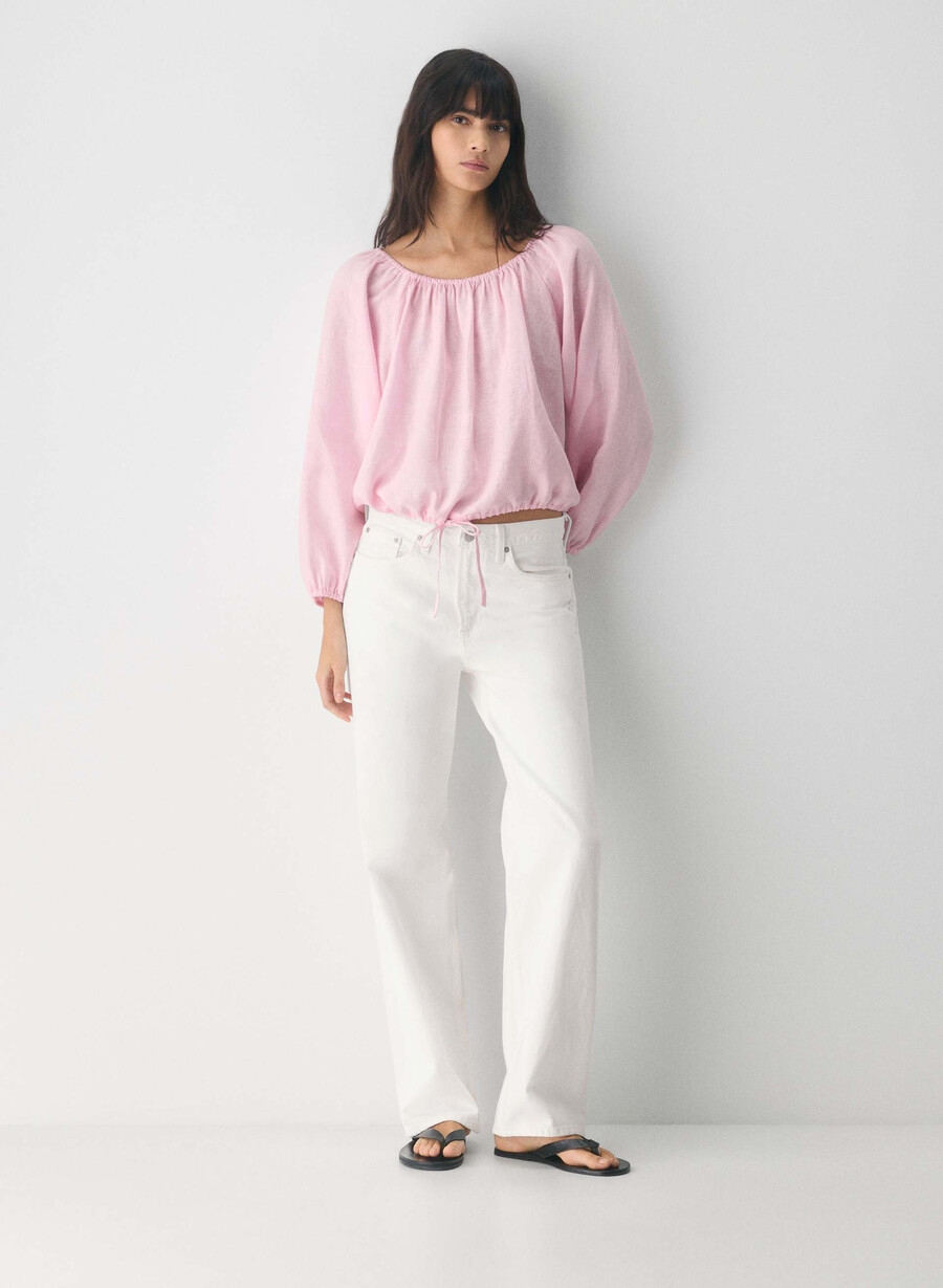 blusa in lino fiore villa pink