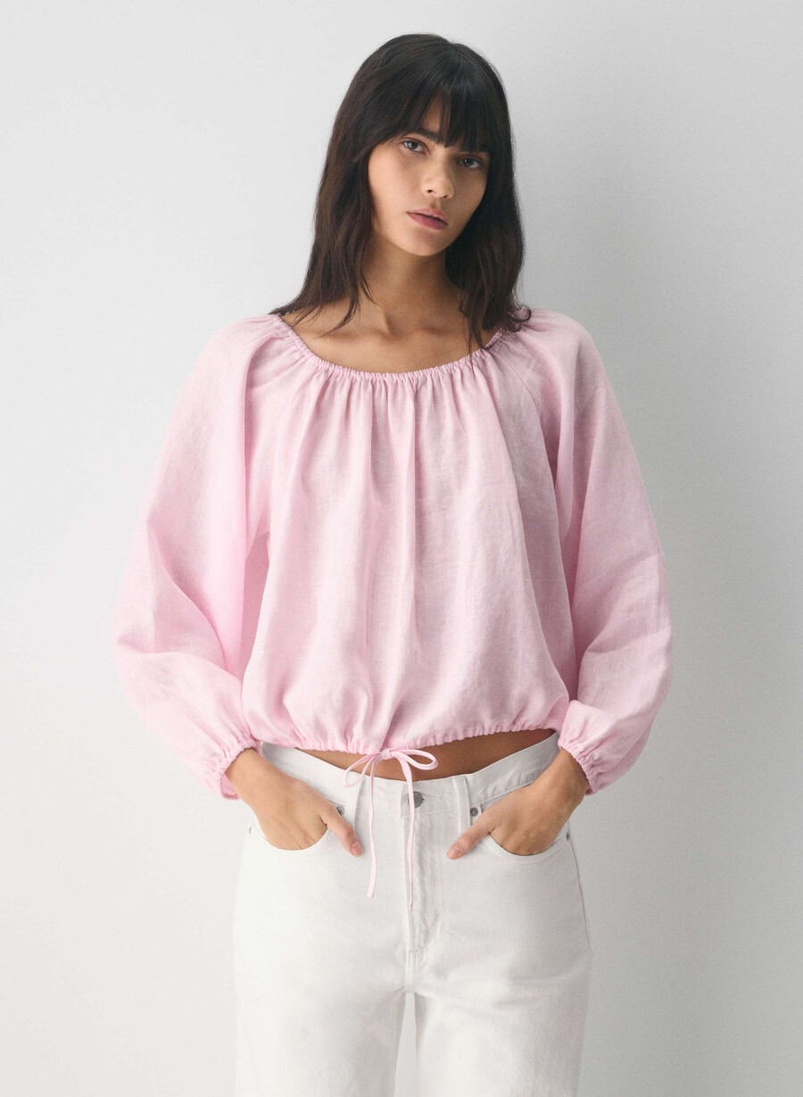 blusa in lino fiore villa pink
