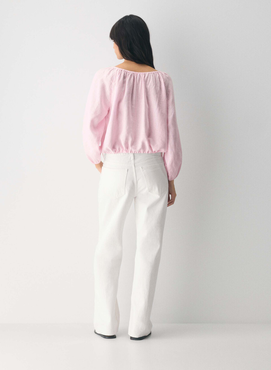 blusa in lino fiore villa pink
