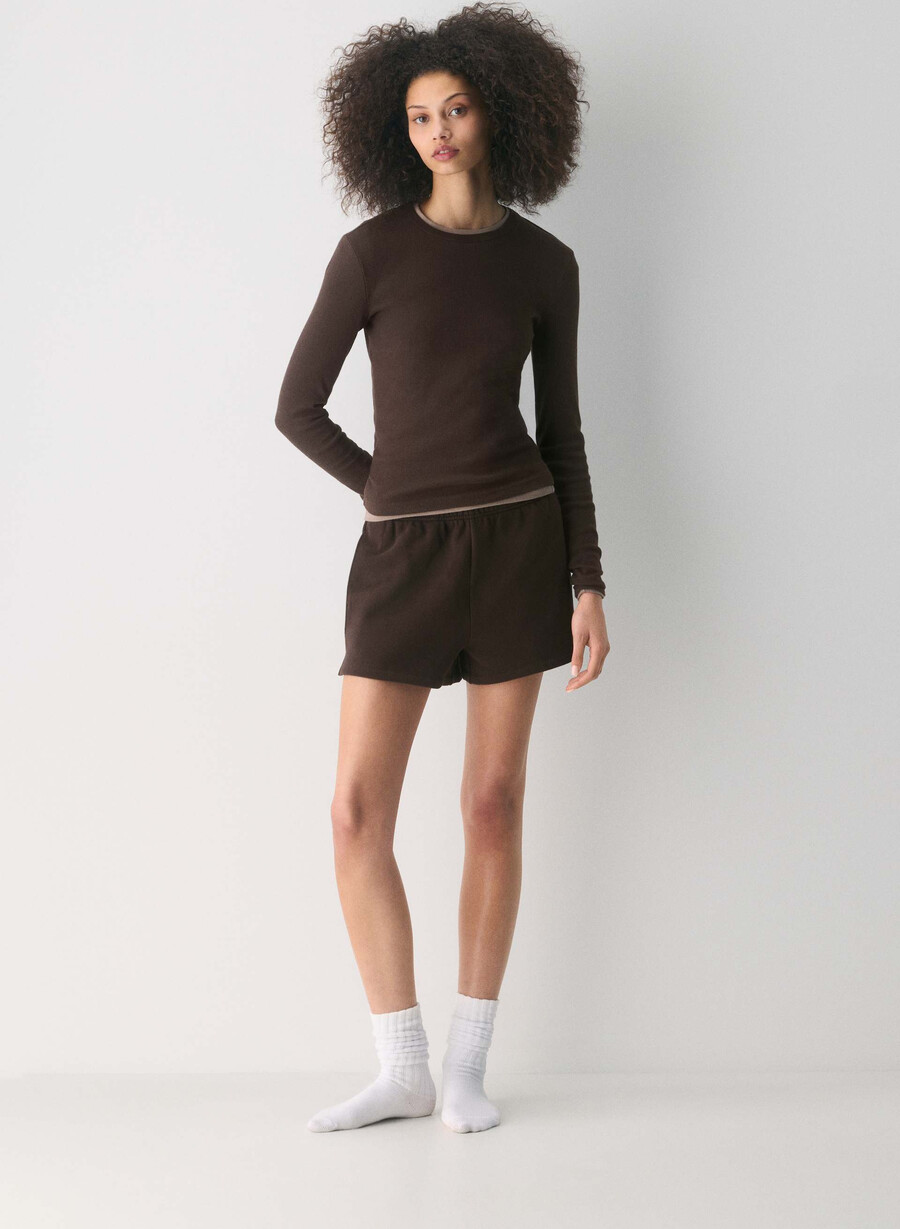 cozy sweatfleece mega hi-rise mini short rich mocha brown