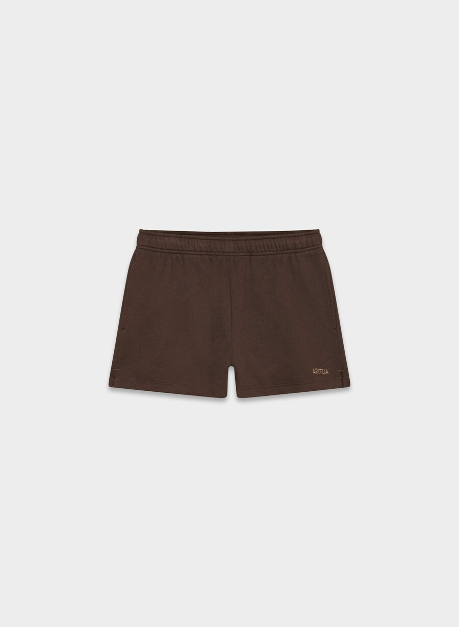 cozy sweatfleece mega hi-rise mini short rich mocha brown
