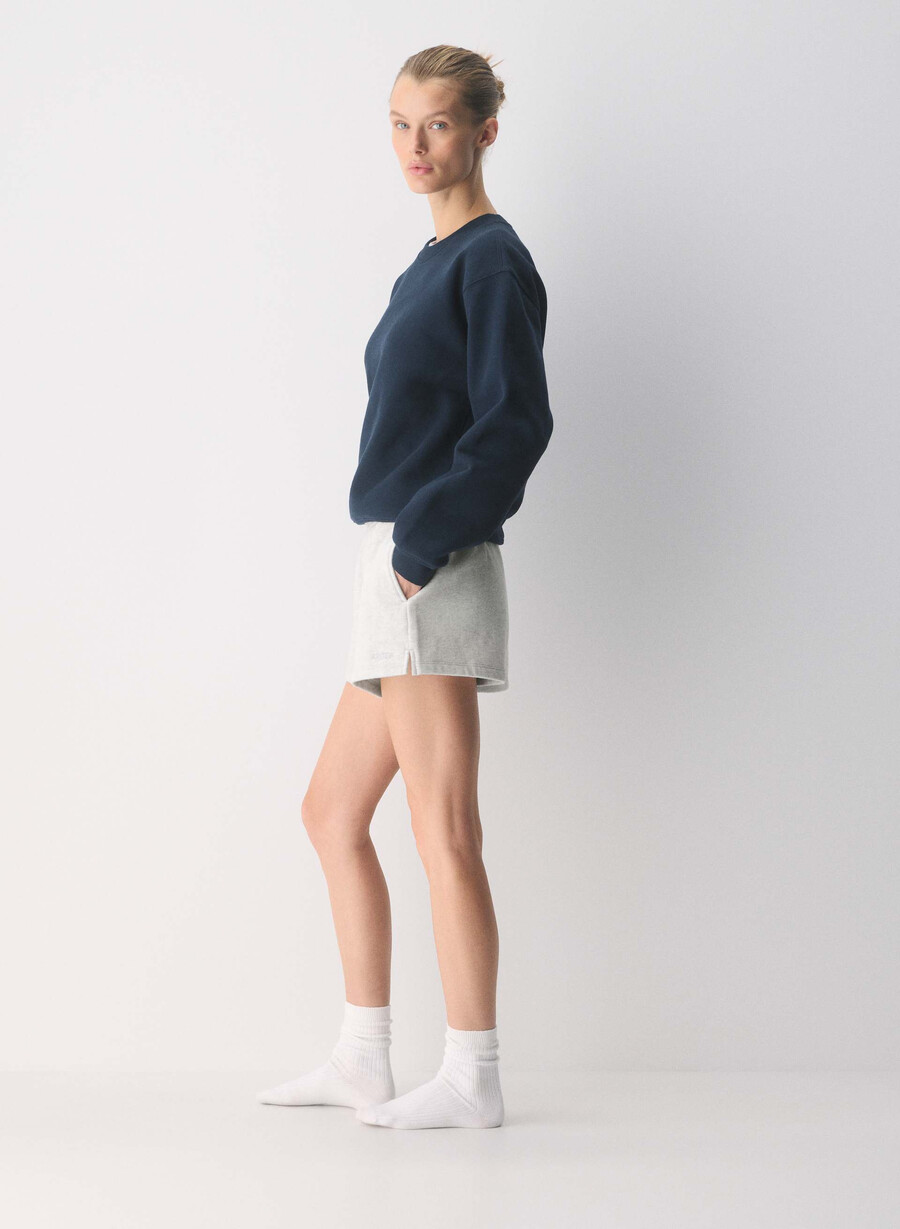 cozy sweatfleece mega hi-rise mini short heather cloud white