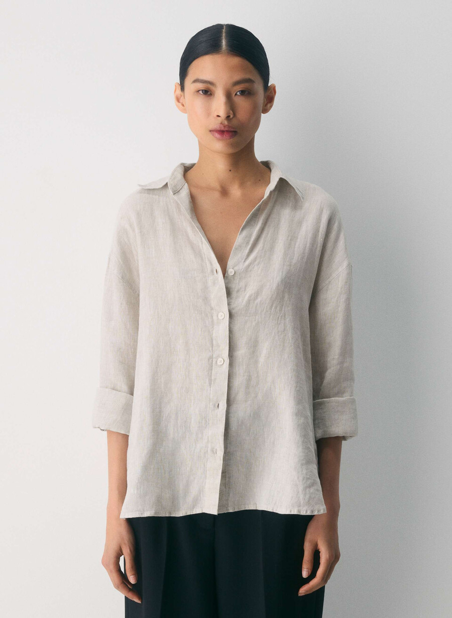camicia in lino darchivio ecru non tinta