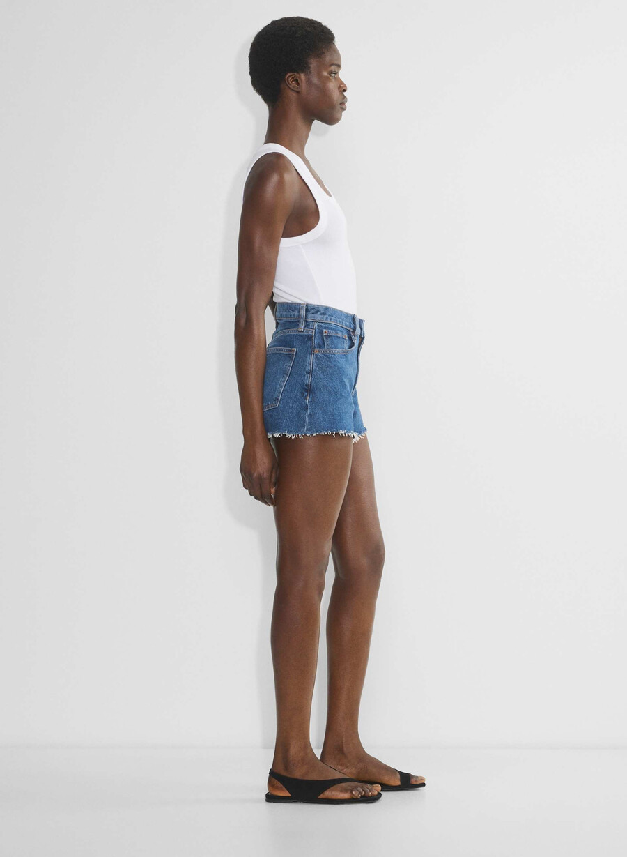 denim forum jodie curve-fit hi-rise mini denim short no-stress medium blu