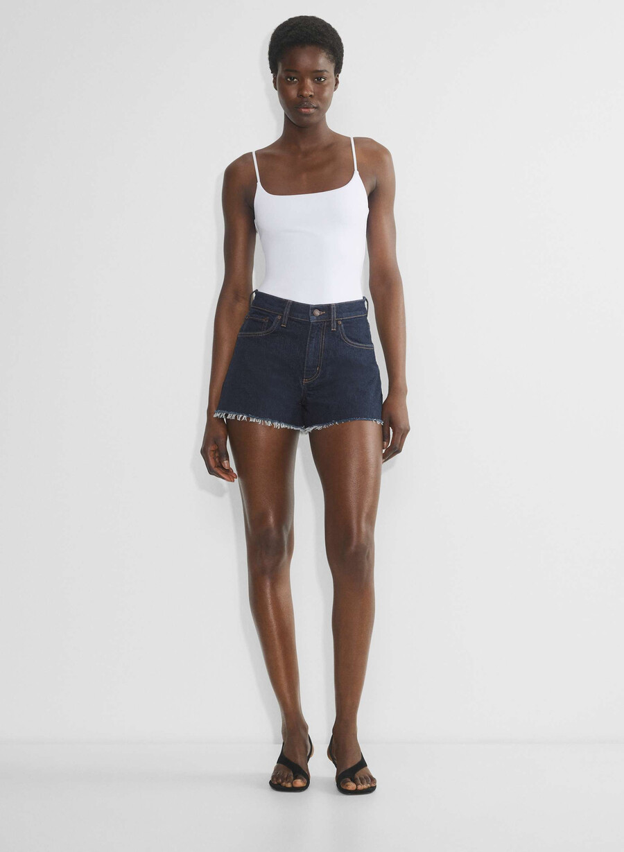 denim forum jodie curve-fit hi-rise mini denim short no-stress blu scuro