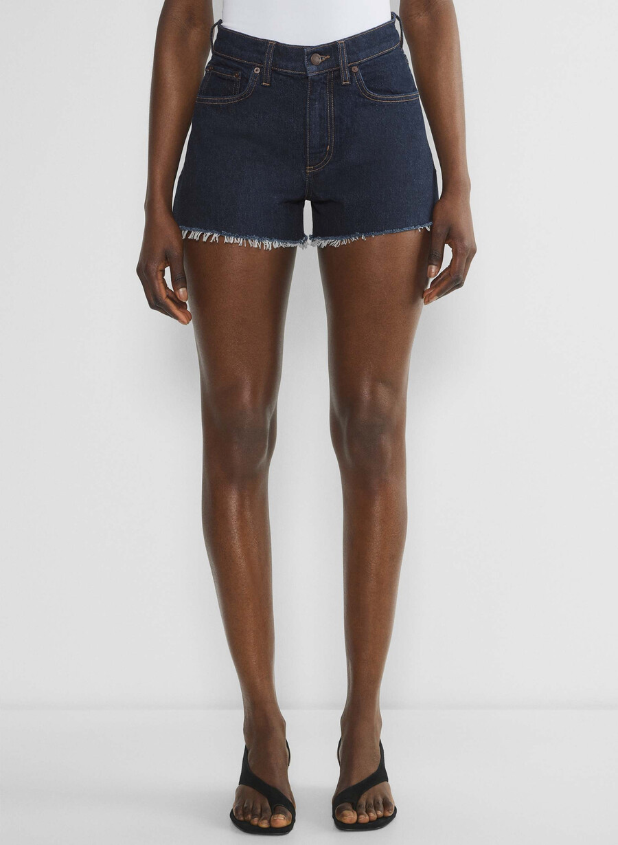 denim forum jodie curve-fit hi-rise mini denim short no-stress blu scuro