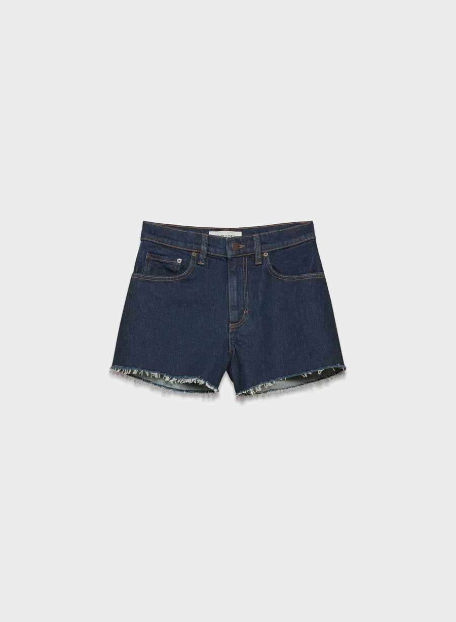 denim forum jodie curve-fit hi-rise mini denim short no-stress blu scuro