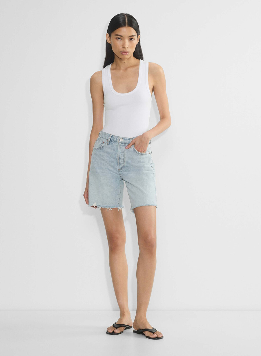 denim forum pantaloncini lunghi in denim a vita alta vintage anni 90 15 yrs brl thr bleu