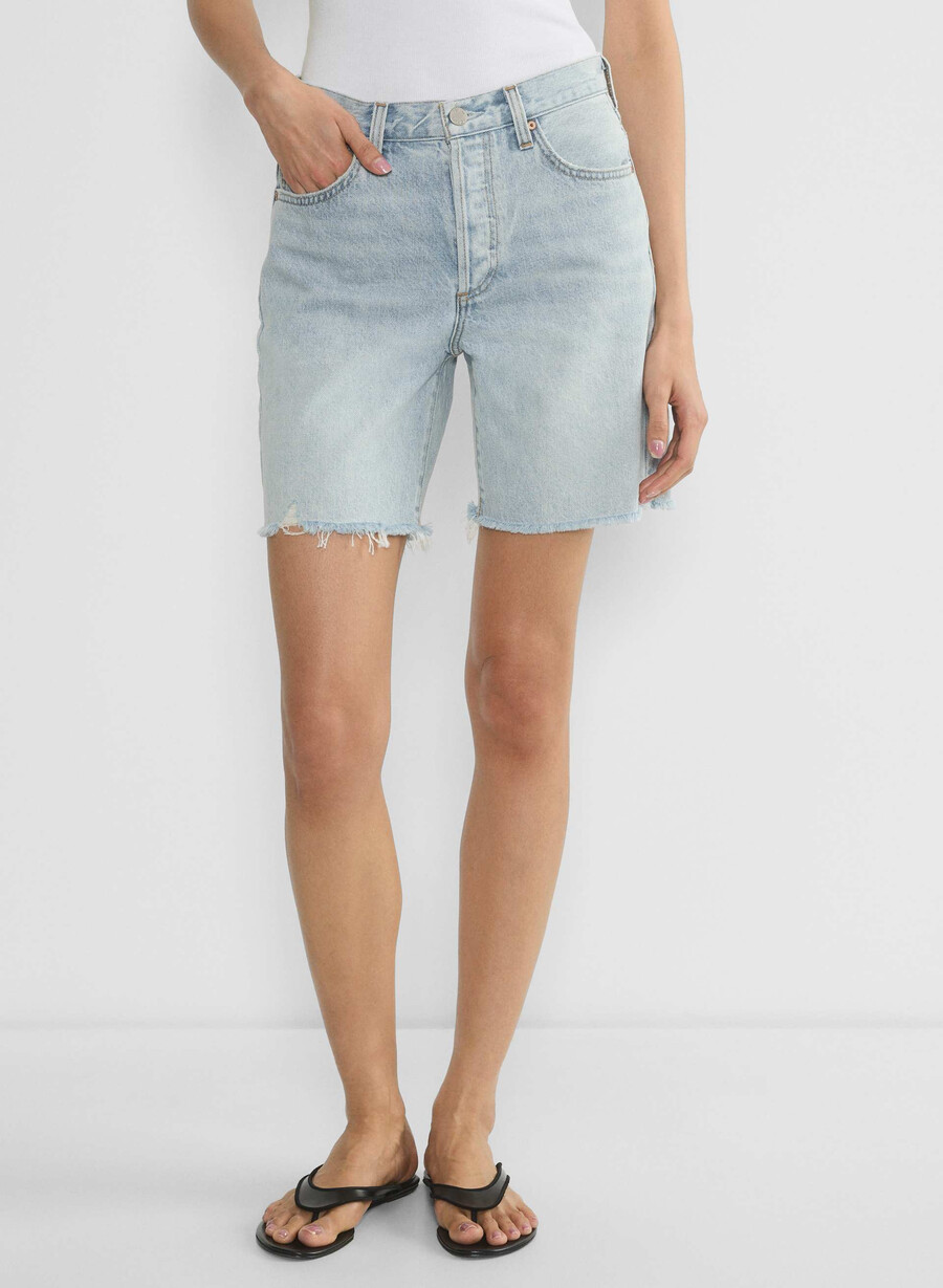 denim forum pantaloncini lunghi in denim a vita alta vintage anni 90 15 yrs brl thr bleu