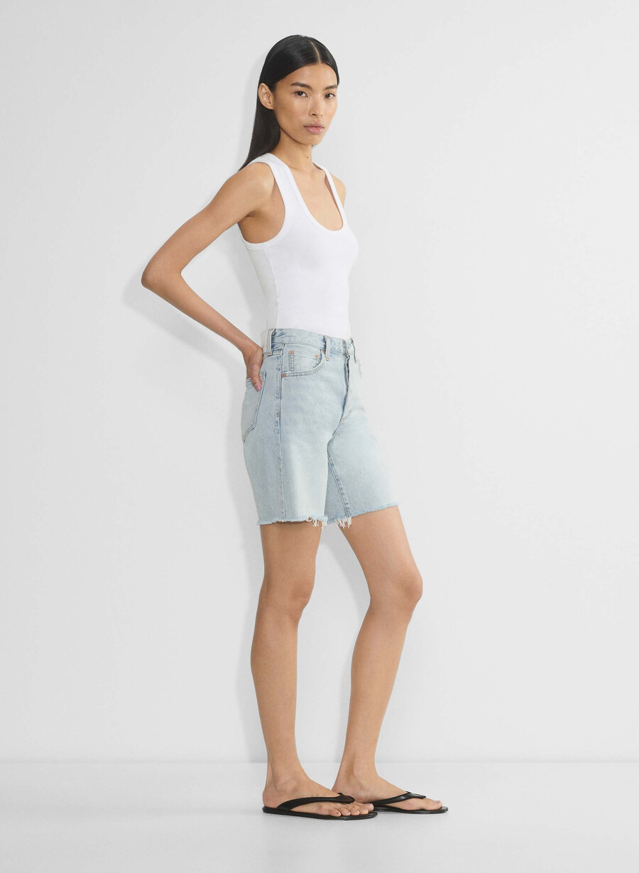 denim forum pantaloncini lunghi in denim a vita alta vintage anni 90 15 yrs brl thr bleu