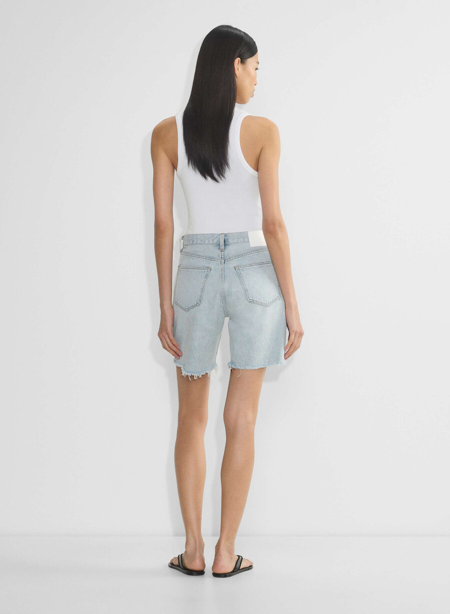 denim forum pantaloncini lunghi in denim a vita alta vintage anni 90 15 yrs brl thr bleu