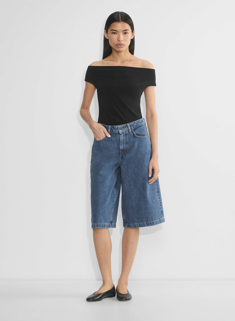 pubblicità short in denim sotto il ginocchio no-stress medium blu