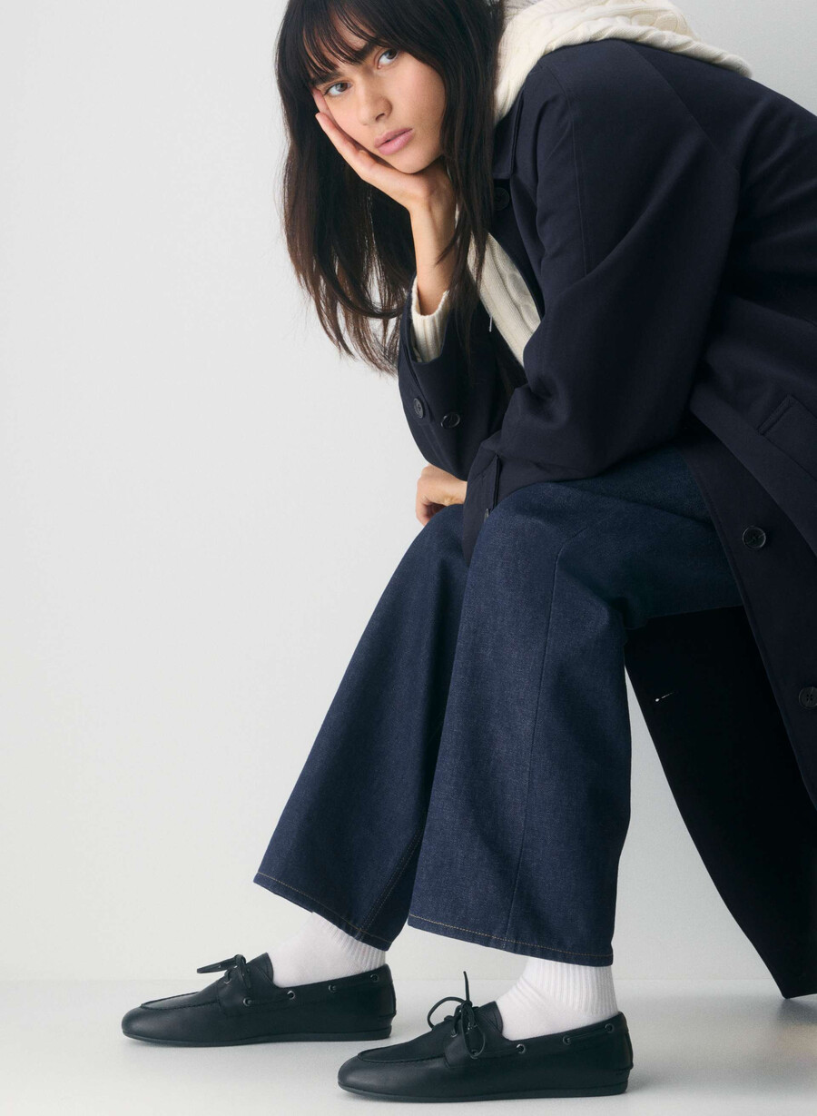 sperry x aritzia slim boat shoe - pelle liscia nera