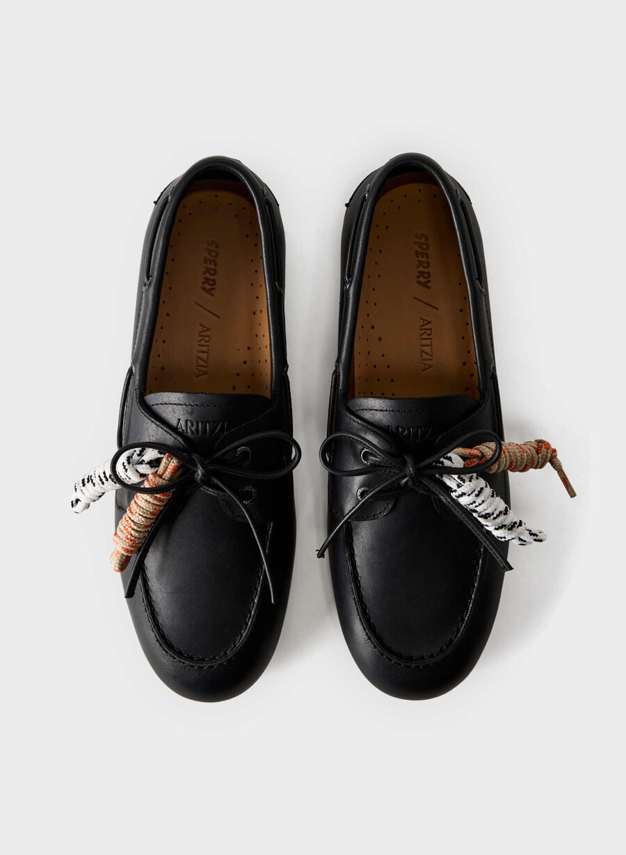 sperry x aritzia slim boat shoe - pelle liscia nera