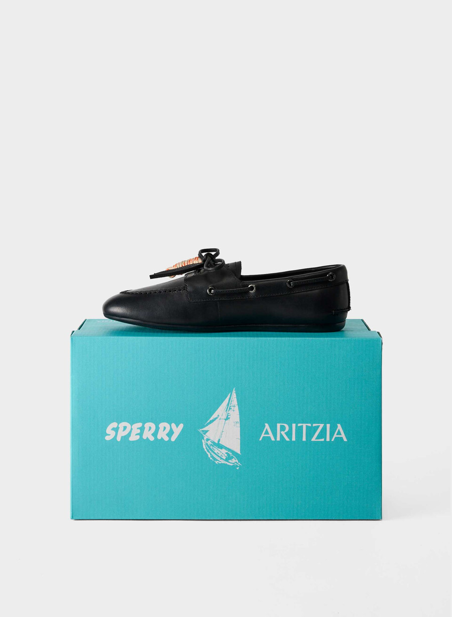 sperry x aritzia slim boat shoe - pelle liscia nera