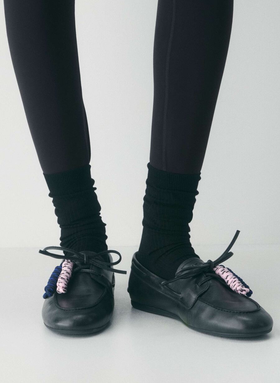 sperry x aritzia slim boat shoe - pelle liscia nero anticato
