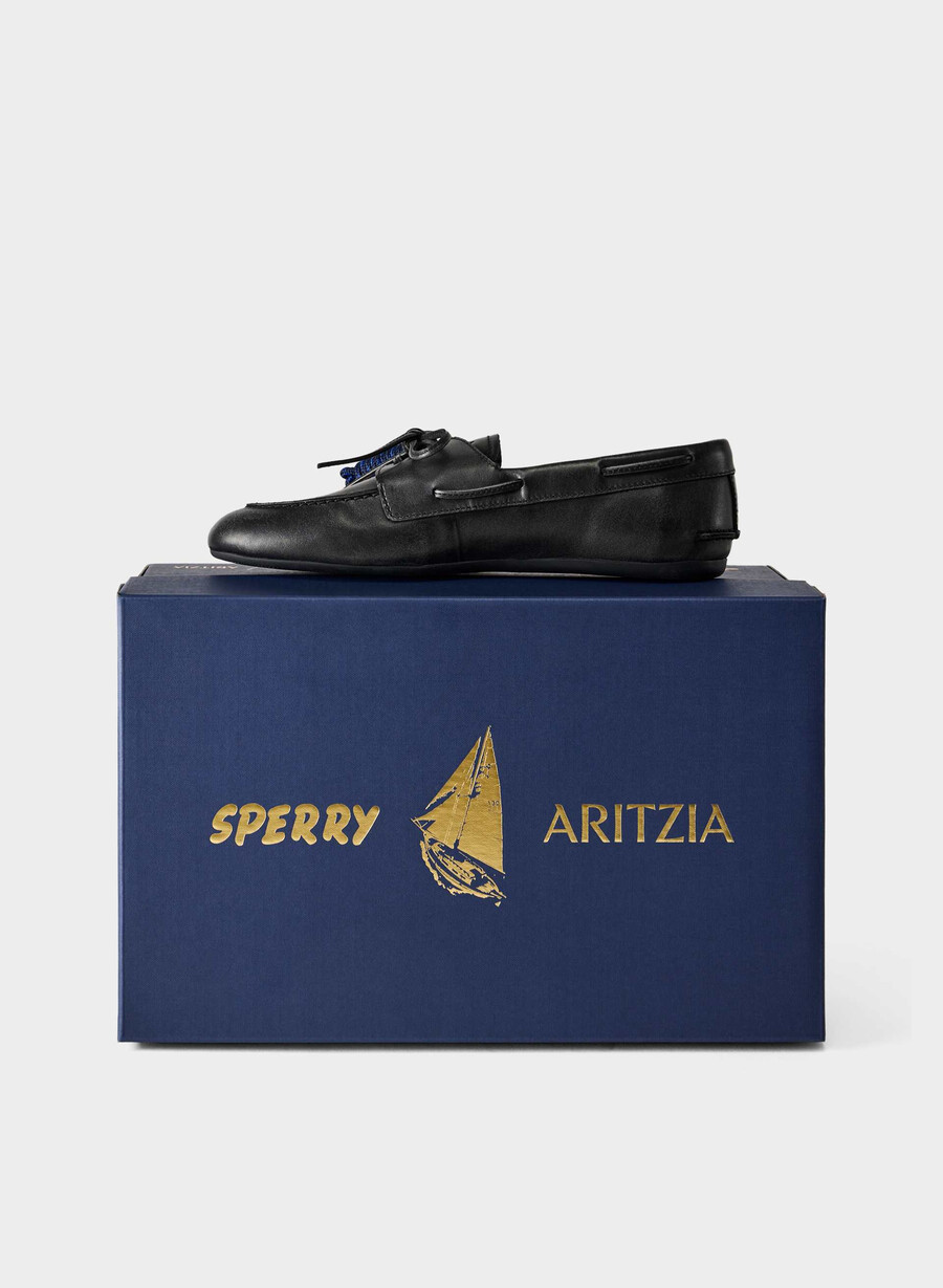 sperry x aritzia slim boat shoe - pelle liscia nero anticato