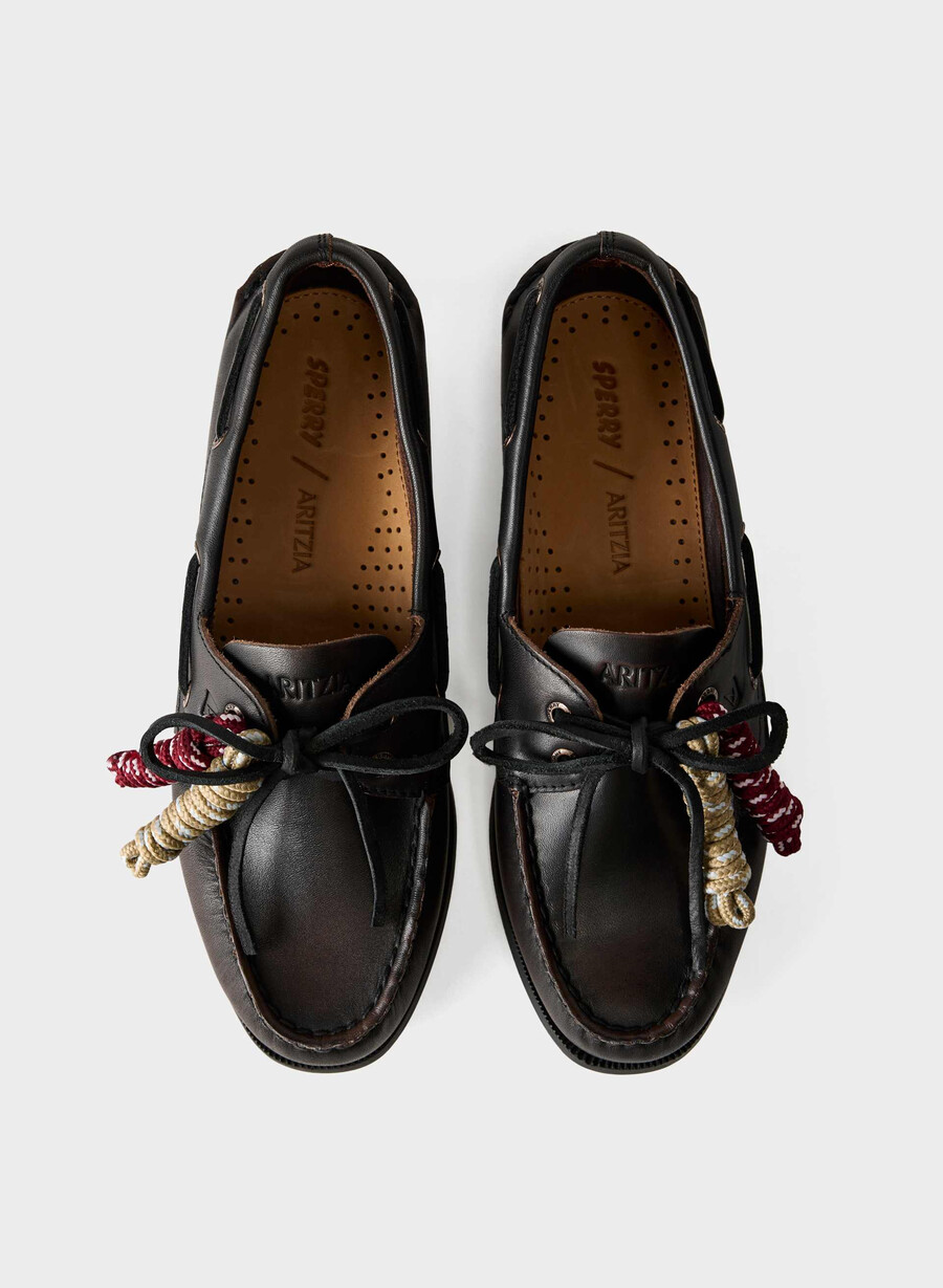 scarpe da barca sperry x aritzia ao - pelle liscia distressed blkbrown