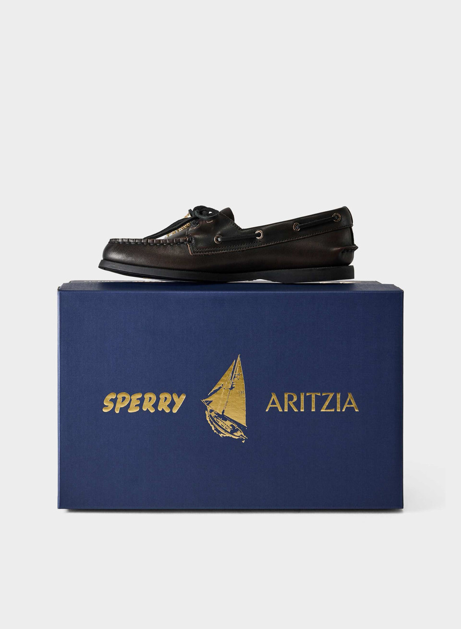 scarpe da barca sperry x aritzia ao - pelle liscia distressed blkbrown