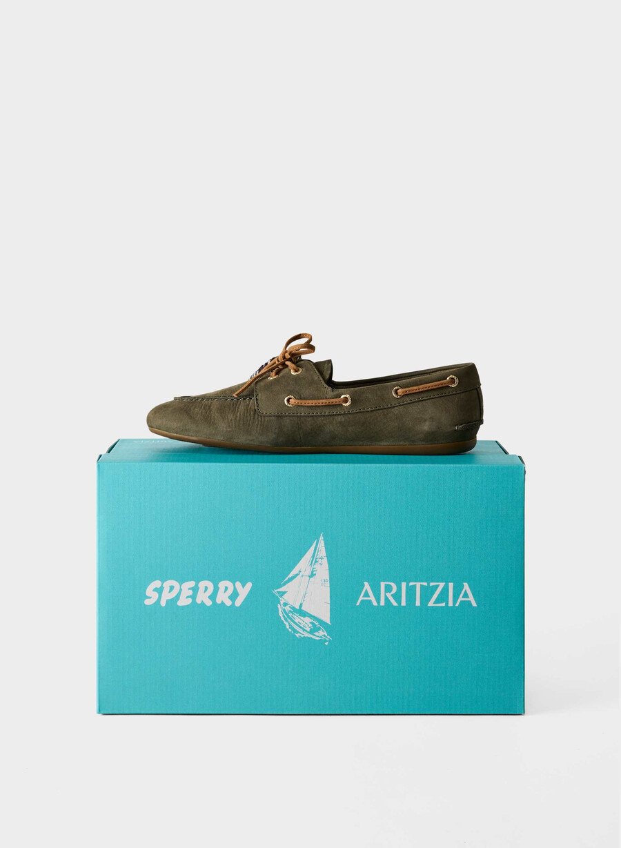 scarpa da barca sperry x aritzia slim - pelle nabuk dk willow green