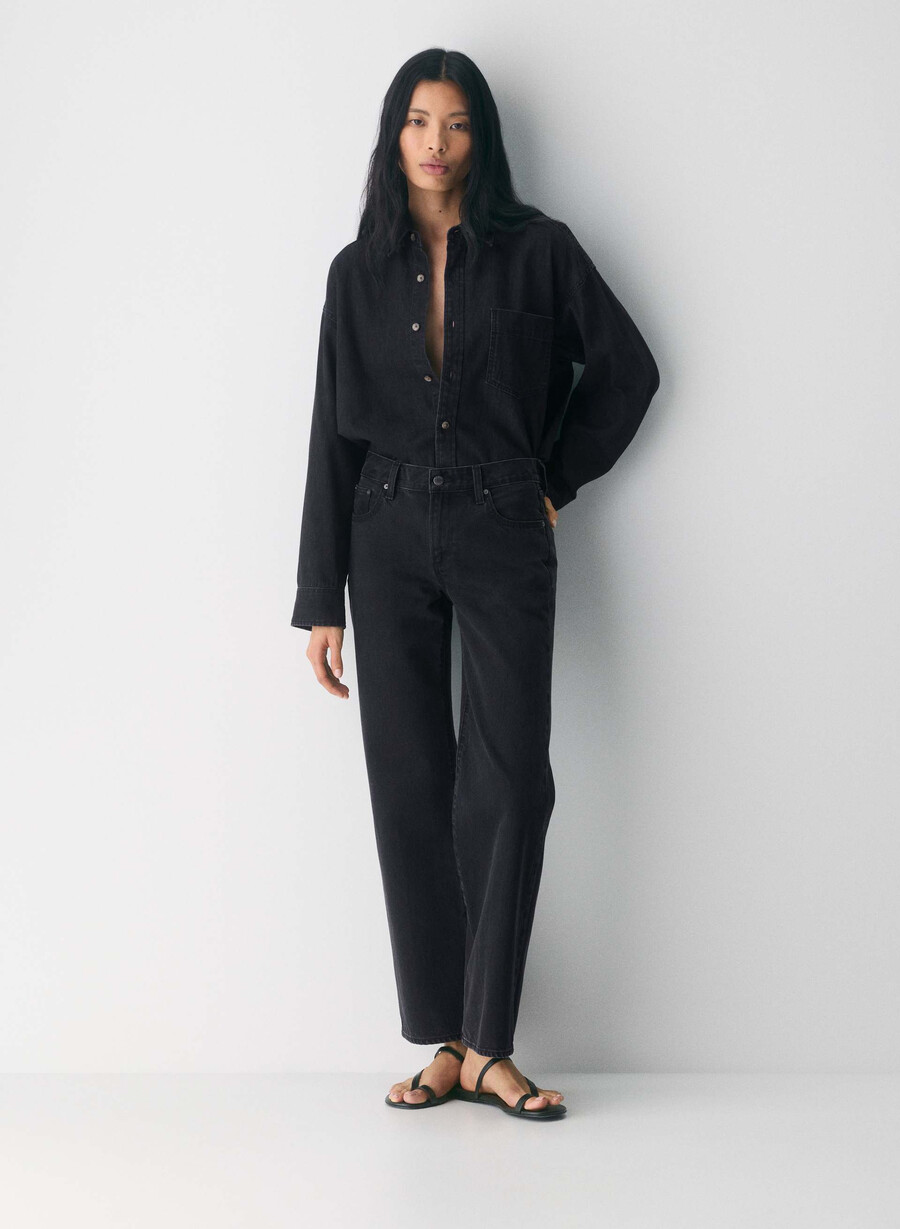 denim forum the farrah lo-rise wide jean eyeliner nero