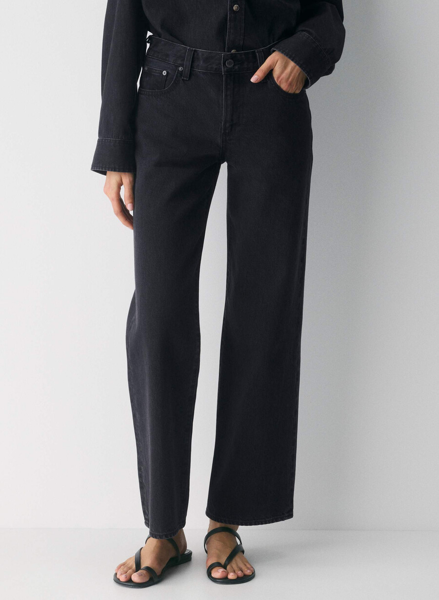 denim forum the farrah lo-rise wide jean eyeliner nero
