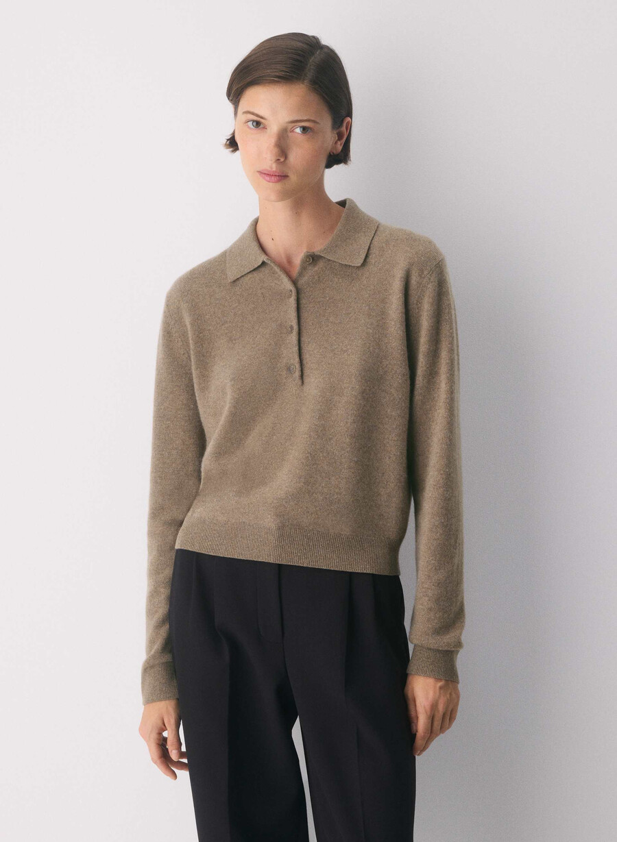 polo a maniche lunghe bare cashmere provenance heather folio brown