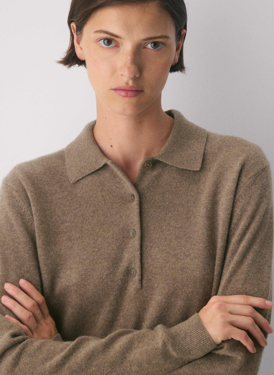 polo a maniche lunghe bare cashmere provenance heather folio brown
