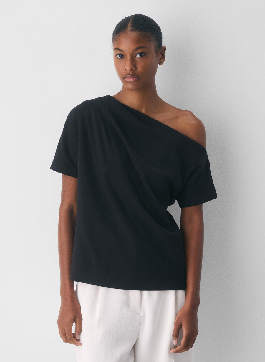 maglia in cotone interlock con scritta nero
