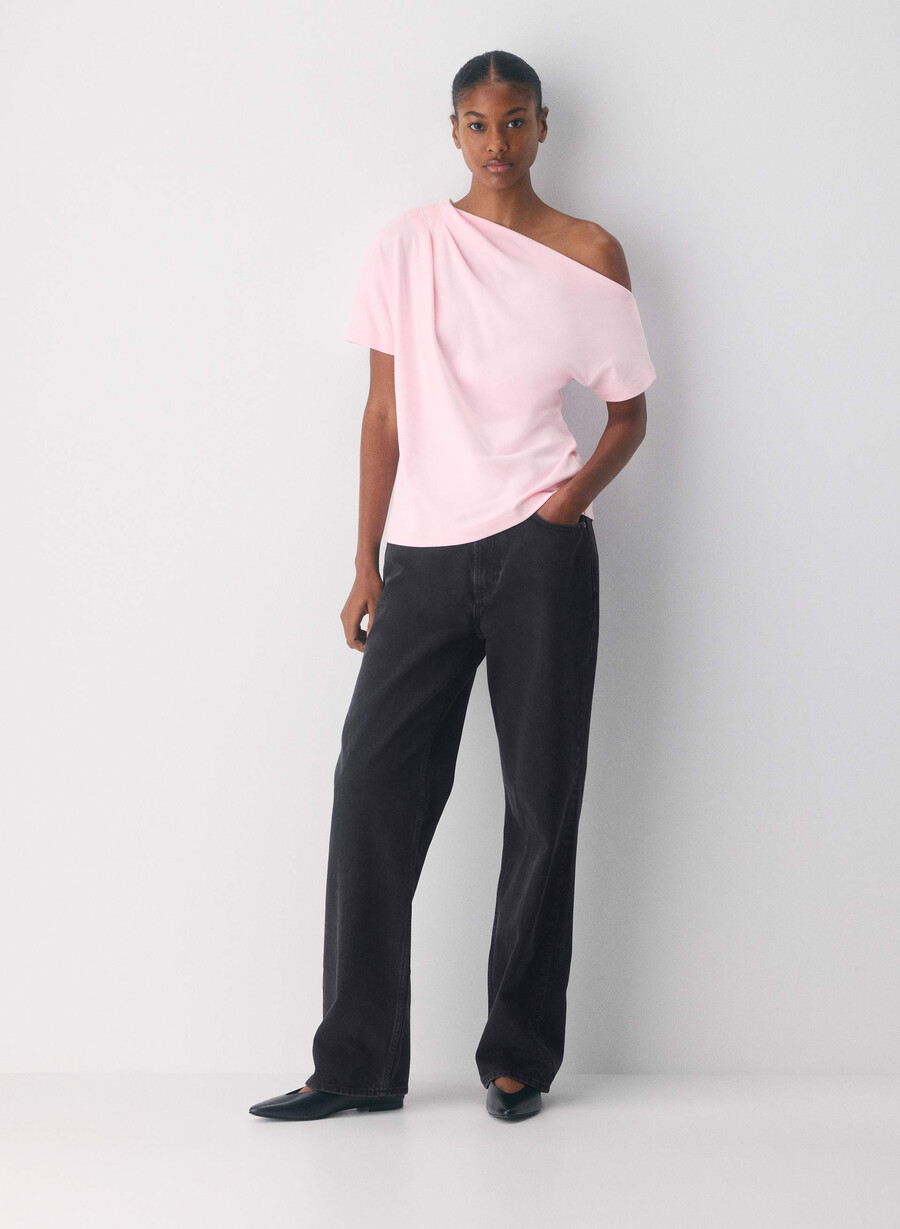 top in cotone interlock con scritta villa pink