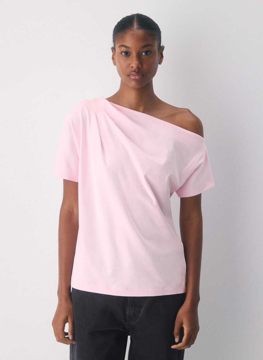 top in cotone interlock con scritta villa pink