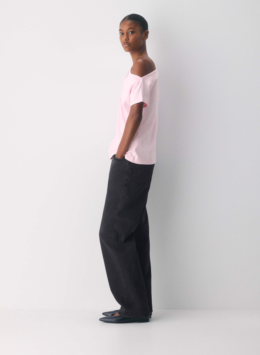 top in cotone interlock con scritta villa pink