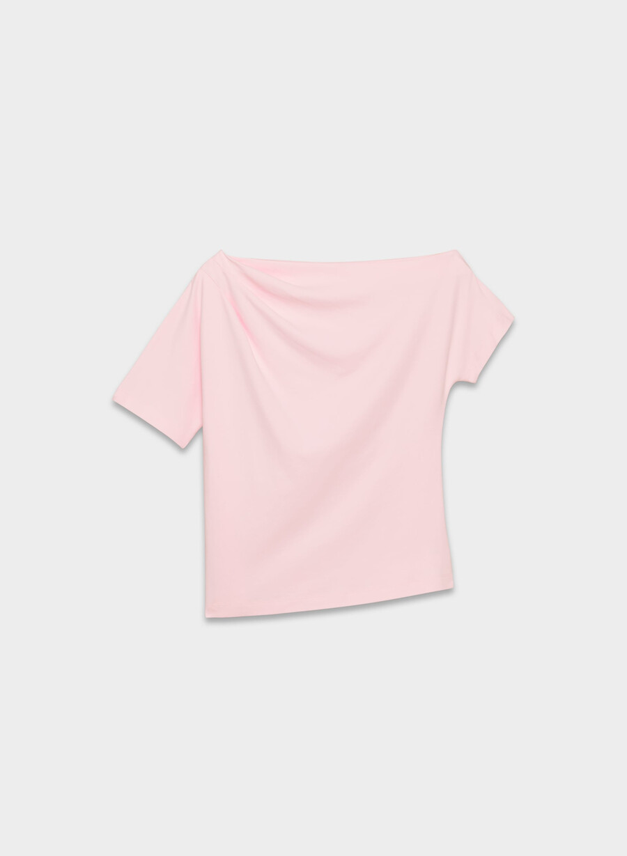 top in cotone interlock con scritta villa pink